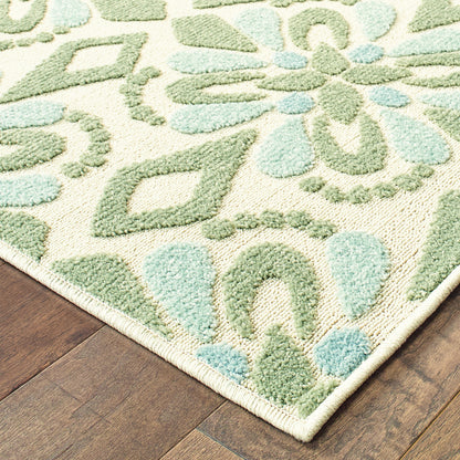 Barbados Ivory Green Casual Floral Indoor/Outdoor Rug