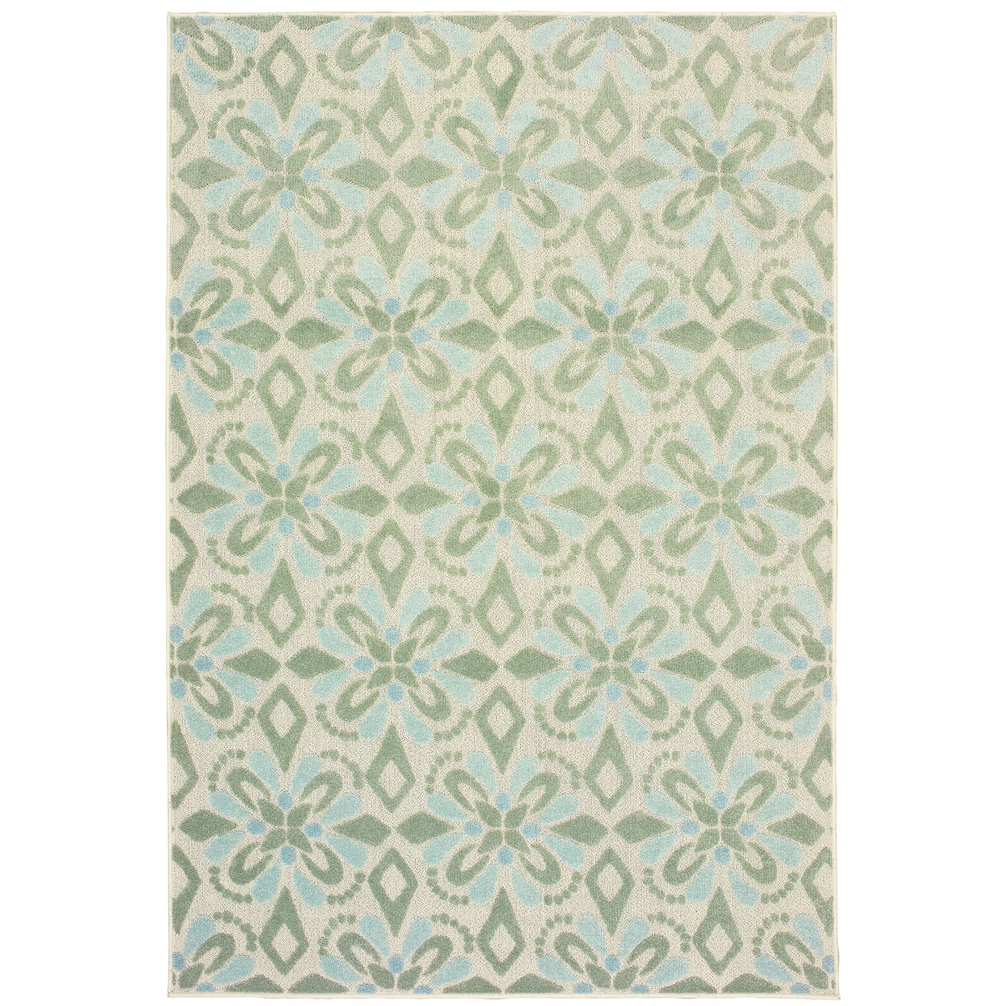 Barbados Ivory Green Casual Floral Indoor/Outdoor Rug