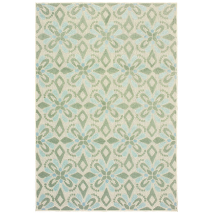 Barbados Ivory Green Casual Floral Indoor/Outdoor Rug