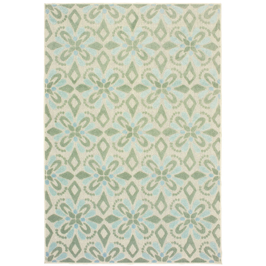 Barbados Ivory Green Casual Floral Indoor/Outdoor Rug