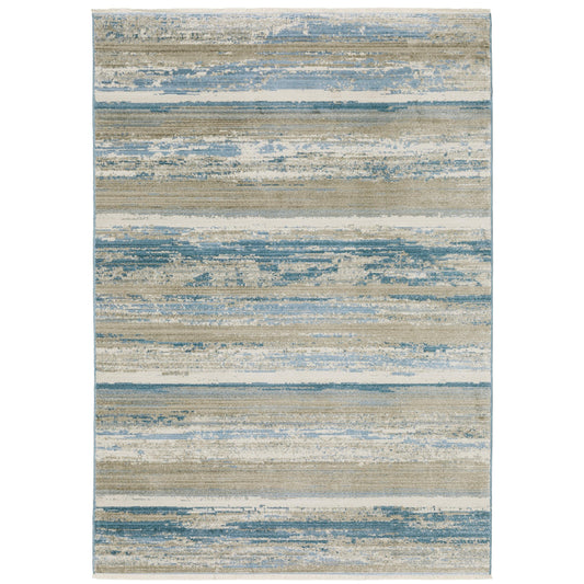 Bauer Blue Beige Modern & Contemporary Striped Indoor Rug