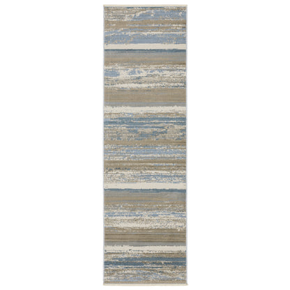 Bauer Blue Beige Modern & Contemporary Striped Indoor Rug