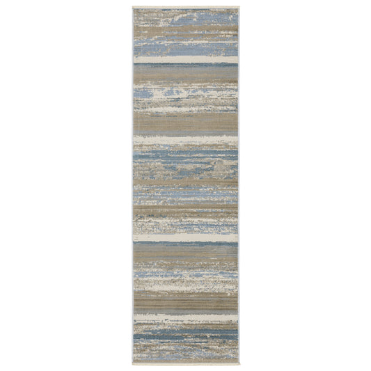 Bauer Blue Beige Modern & Contemporary Striped Indoor Rug