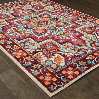 Bohemian Red Pink Bohemian Oriental Indoor Rug