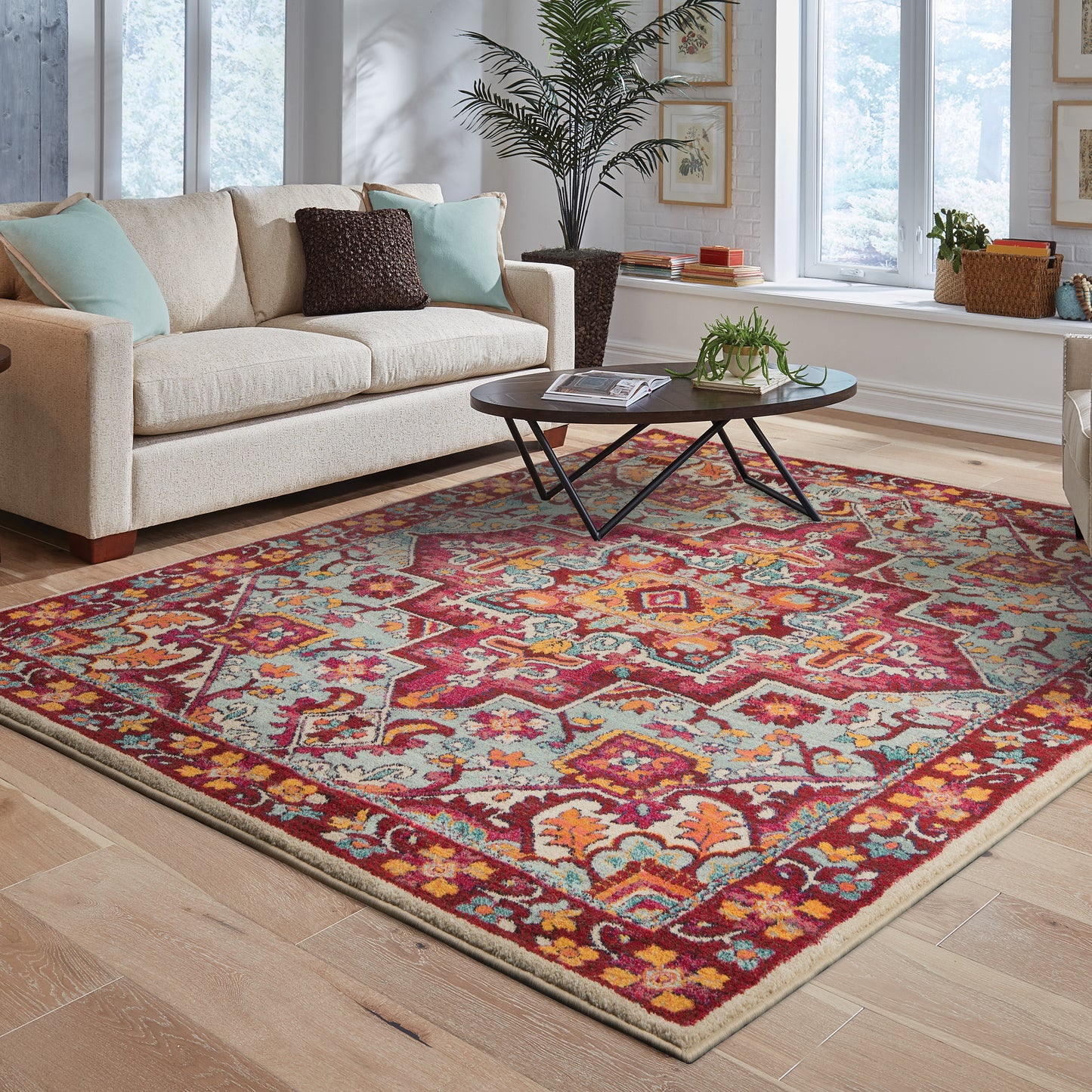 Bohemian Red Pink Bohemian Oriental Indoor Rug