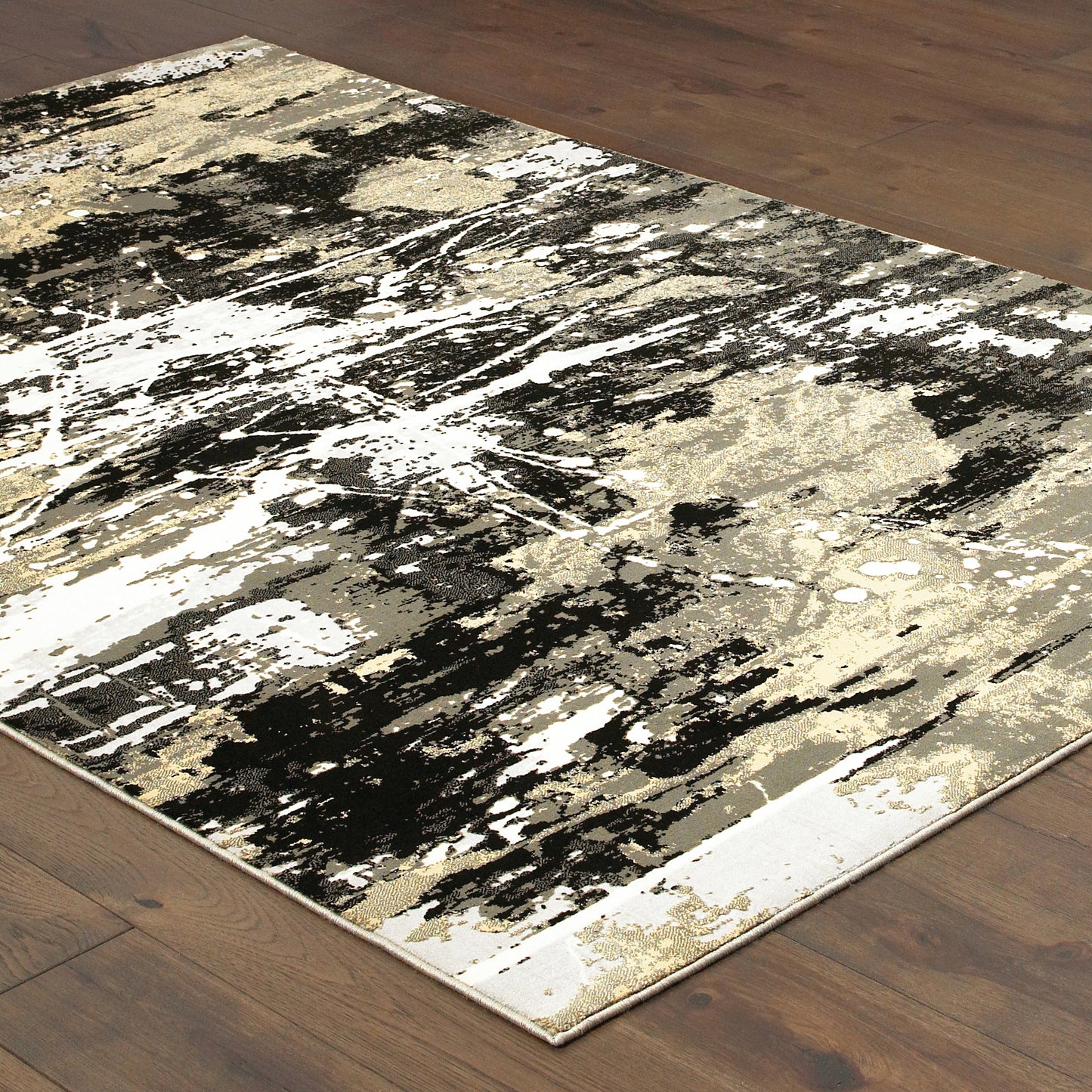 Bowen Black Gold Industrial Abstract Indoor Rug