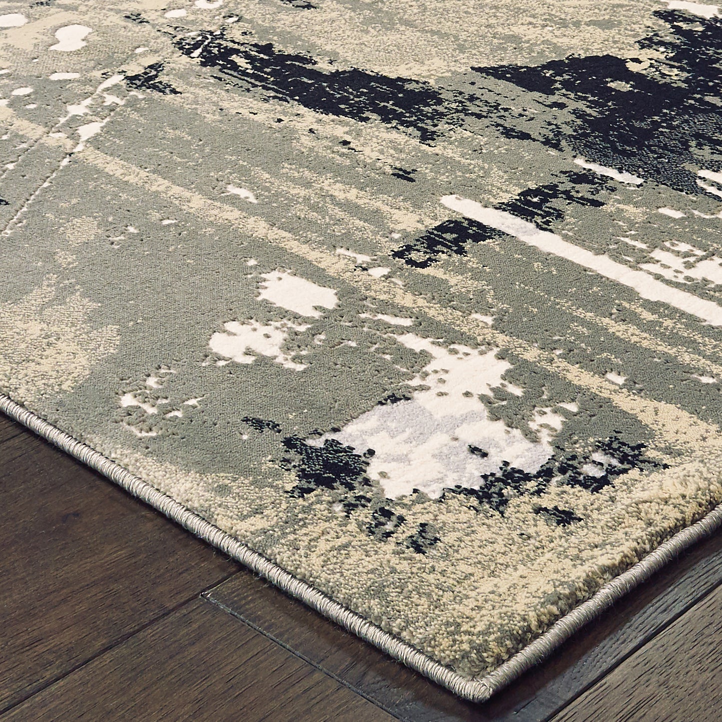 Bowen Black Gold Industrial Abstract Indoor Rug