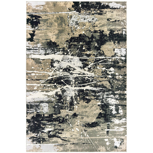 Bowen Black Gold Industrial Abstract Indoor Rug