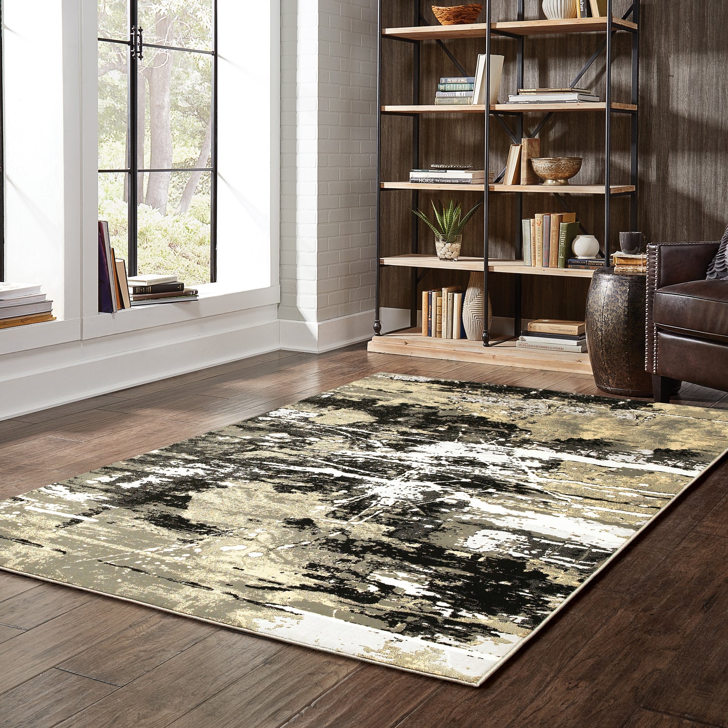 Bowen Black Gold Industrial Abstract Indoor Rug