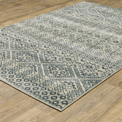 Branson Blue Beige Tribal Geometric Indoor Rug