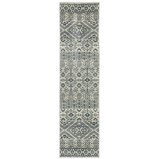 Branson Blue Beige Tribal Geometric Indoor Rug