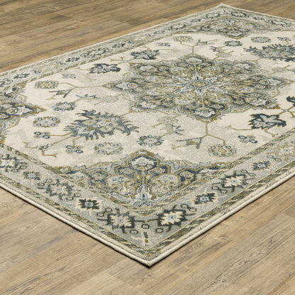 Branson Ivory Blue Traditional Medallion Indoor Rug