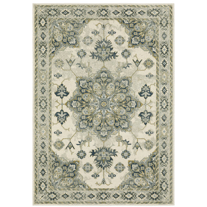 Branson Ivory Blue Traditional Medallion Indoor Rug