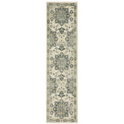 Branson Ivory Blue Traditional Medallion Indoor Rug