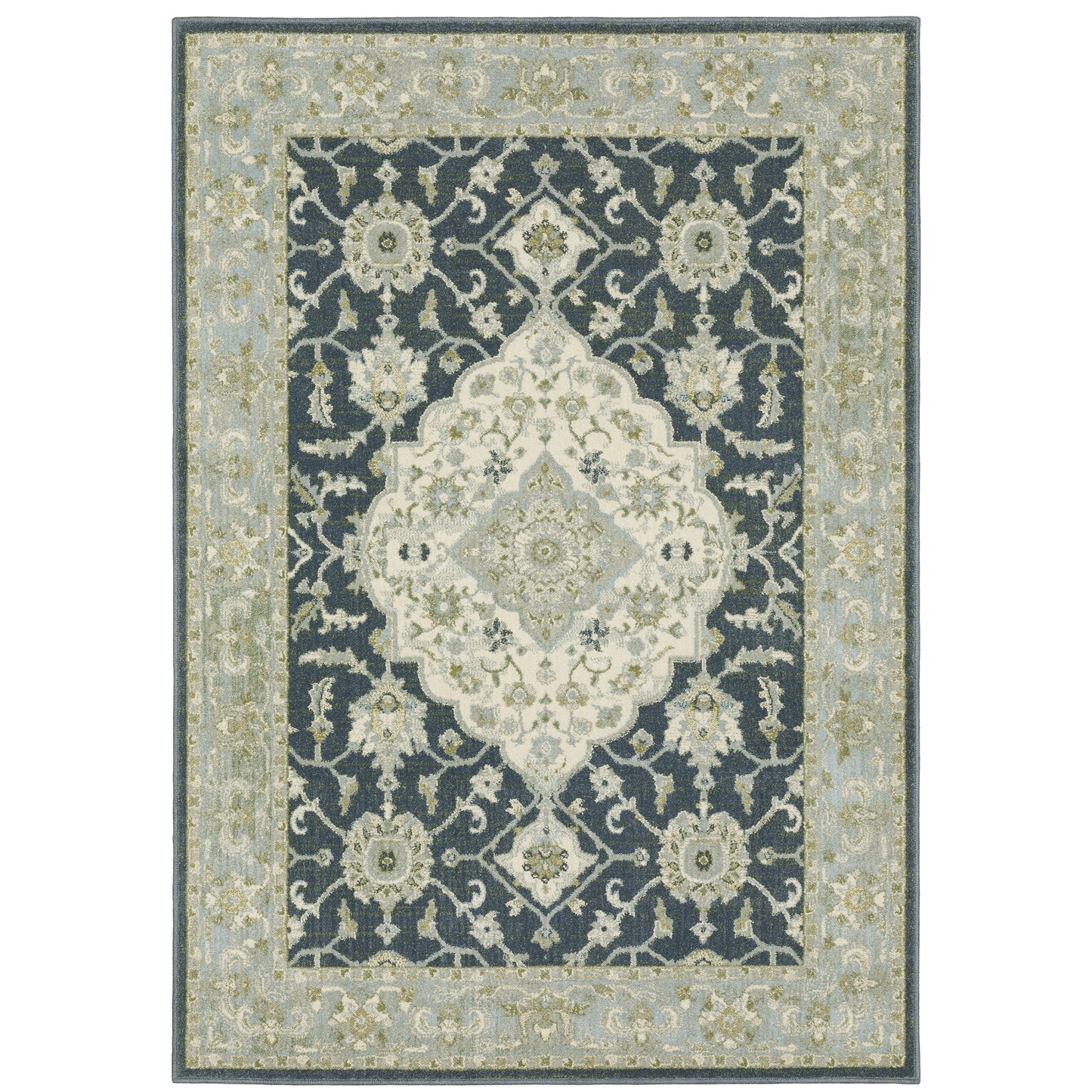 Branson Teal Ivory Traditional Medallion Indoor Rug