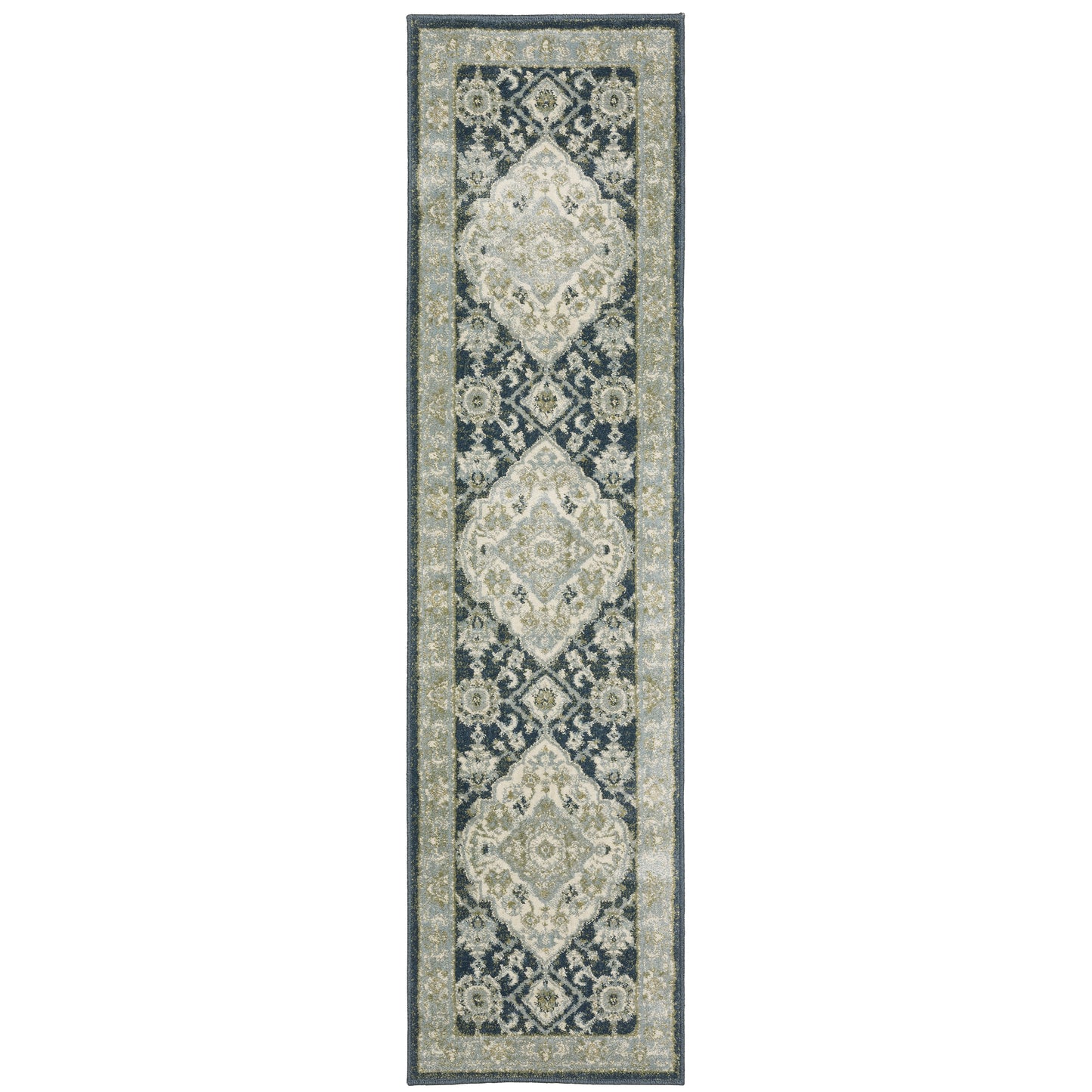 Branson Teal Ivory Traditional Medallion Indoor Rug