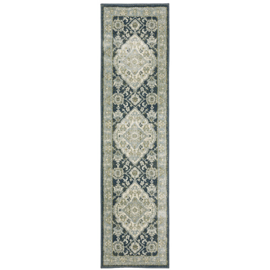 Branson Teal Ivory Traditional Medallion Indoor Rug