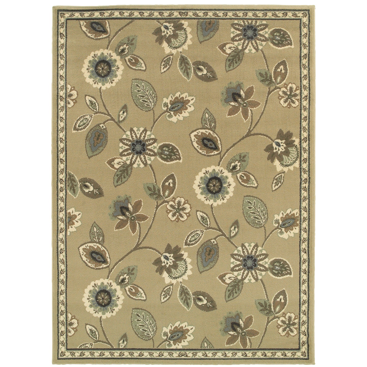 Brentwood Stone Blue Traditional Floral Indoor Rug