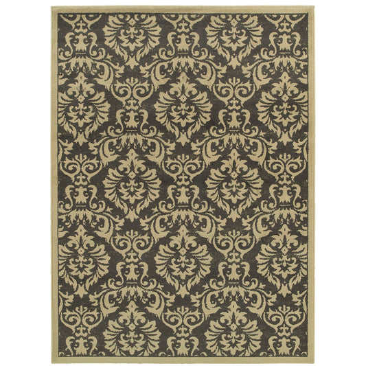 Brentwood Charcoal Beige Transitional Floral Indoor Rug