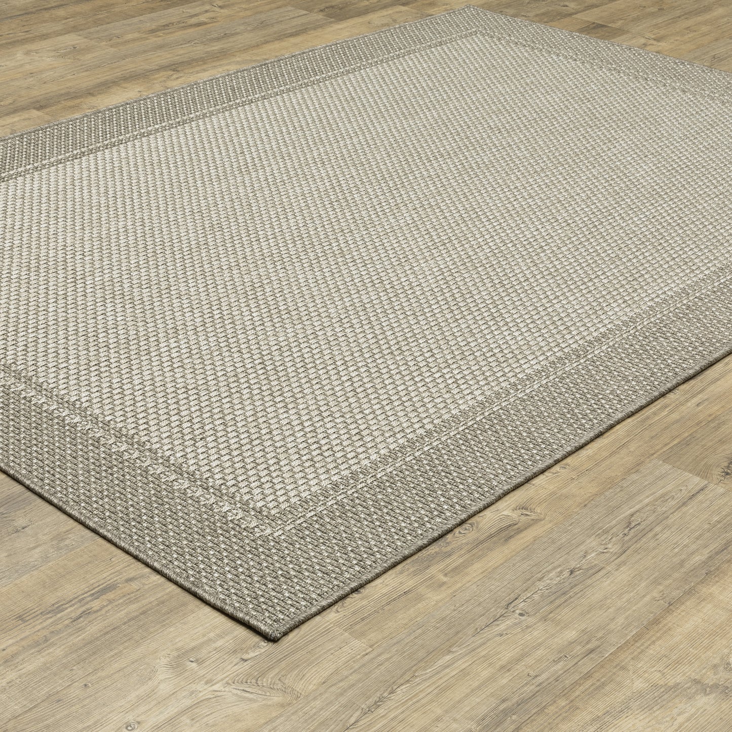 Caicos Grey Light Grey Casual Border Ulimate Performance - Indoor/Outdoor Rug