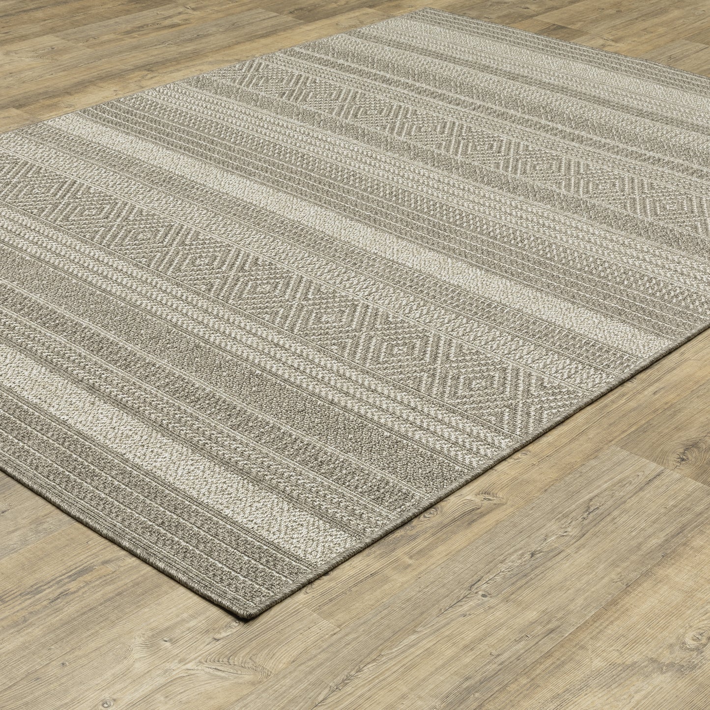 Caicos Grey Light Grey Casual Stripe Ulimate Performance - Indoor/Outdoor Rug