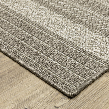 Caicos Grey Light Grey Casual Stripe Ulimate Performance - Indoor/Outdoor Rug