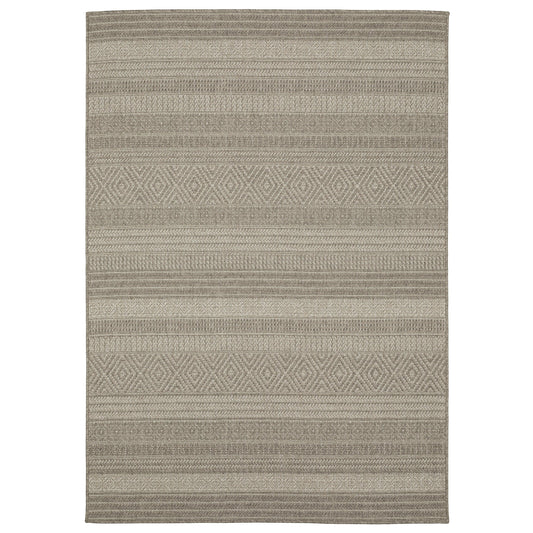 Caicos Grey Light Grey Casual Stripe Ulimate Performance - Indoor/Outdoor Rug