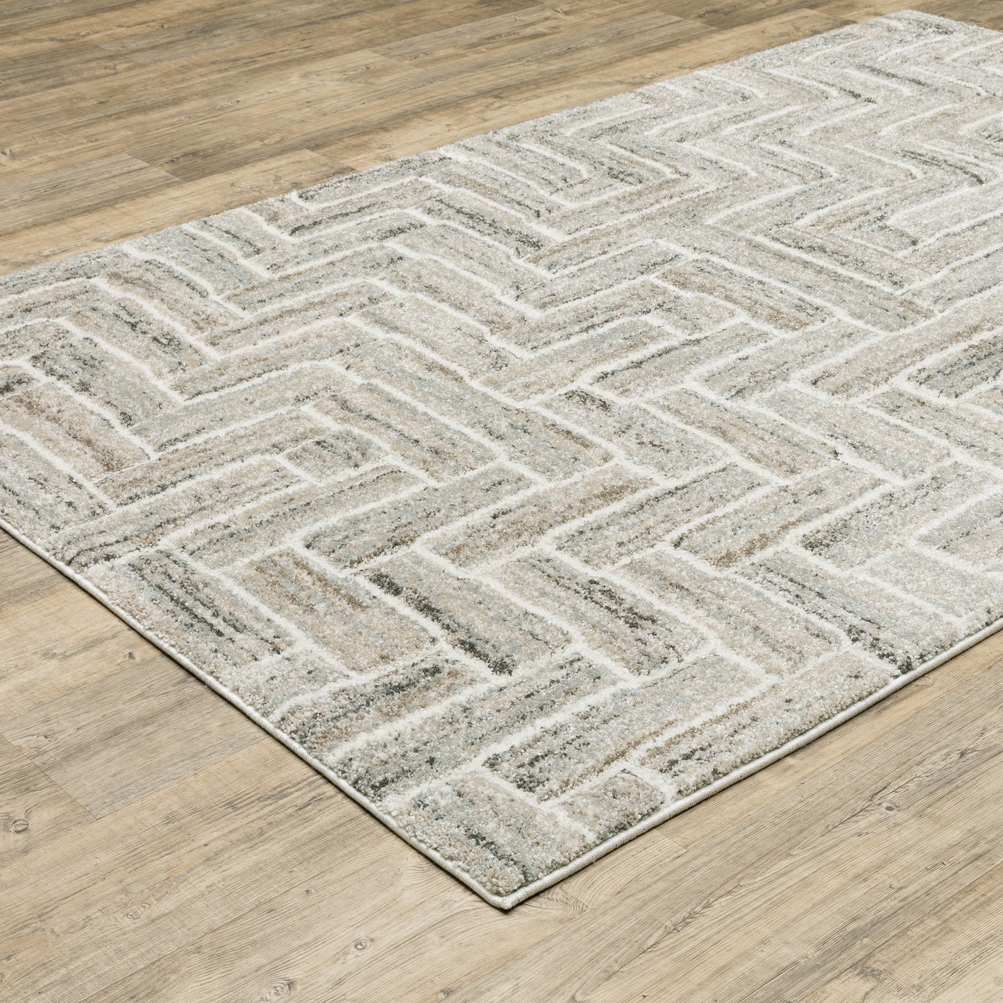 Cambria Ivory Beige Modern & Contemporary Herringbone Indoor Rug