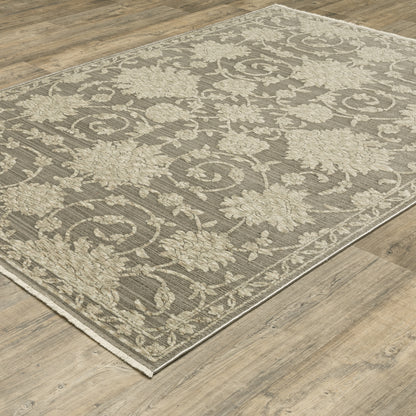 Capella Grey Beige Traditional Floral Indoor Rug