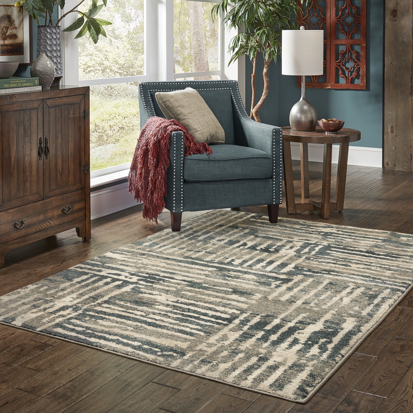 Carson Blue Beige Industrial Abstract Indoor Rug