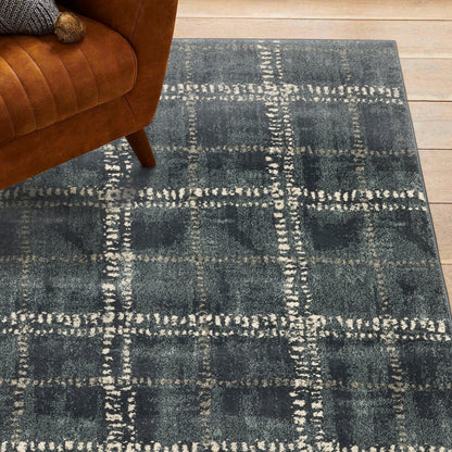 Carson Blue Ivory Industrial Geometric Indoor Rug