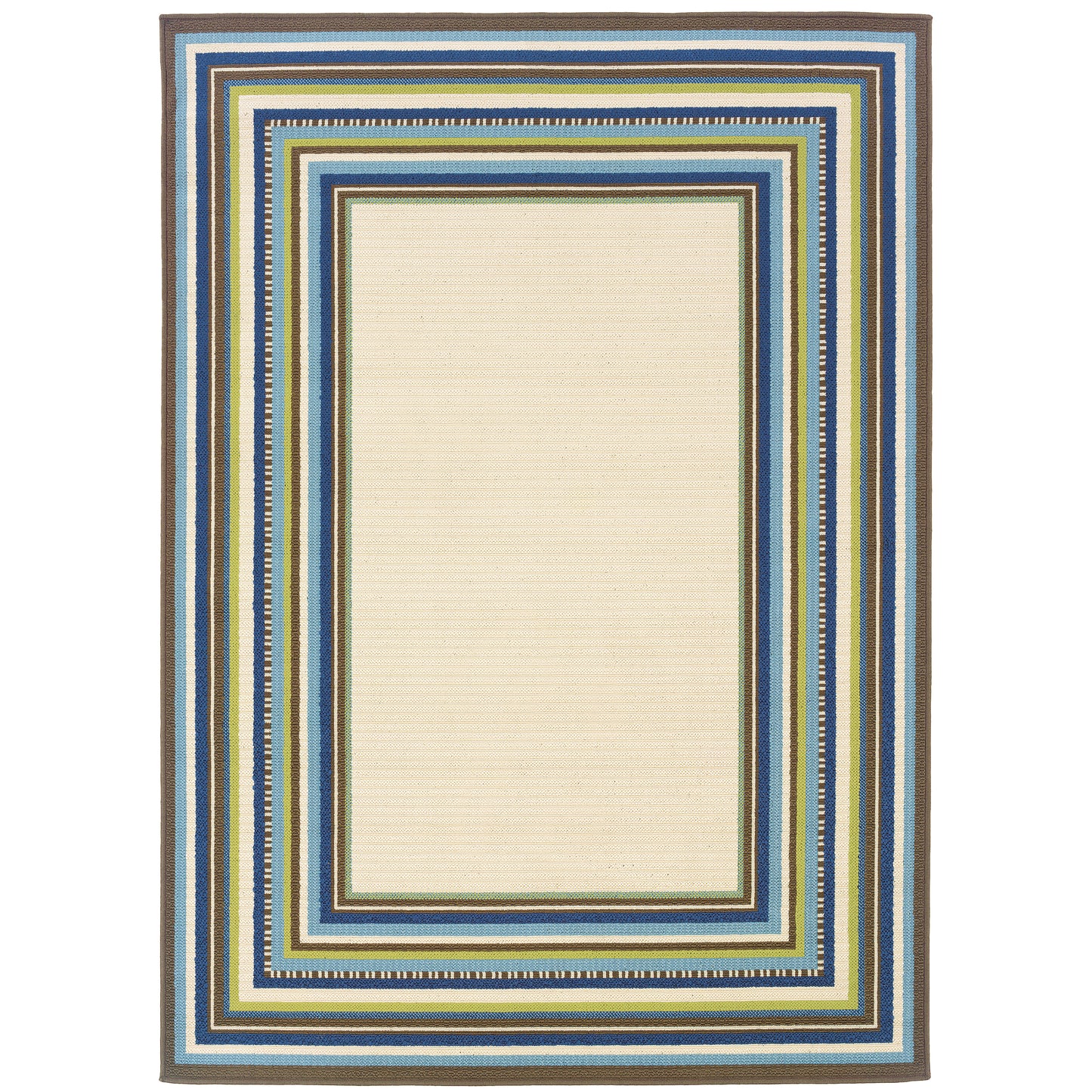 Caspian Ivory Blue Casual Border Indoor/Outdoor Rug