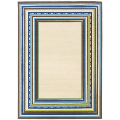 Caspian Ivory Blue Casual Border Indoor/Outdoor Rug