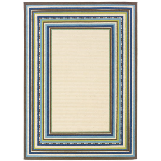 Caspian Ivory Blue Casual Border Indoor/Outdoor Rug