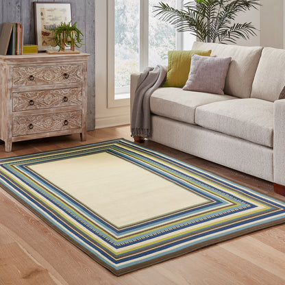 Caspian Ivory Blue Casual Border Indoor/Outdoor Rug