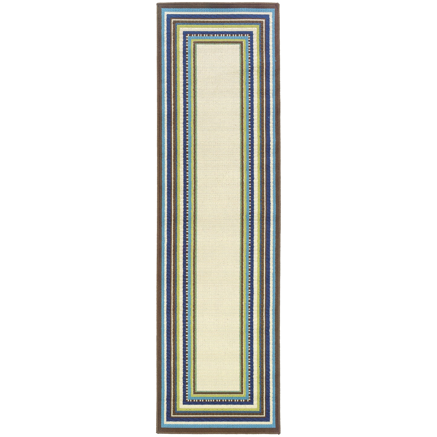 Caspian Ivory Blue Casual Border Indoor/Outdoor Rug