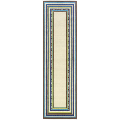 Caspian Ivory Blue Casual Border Indoor/Outdoor Rug