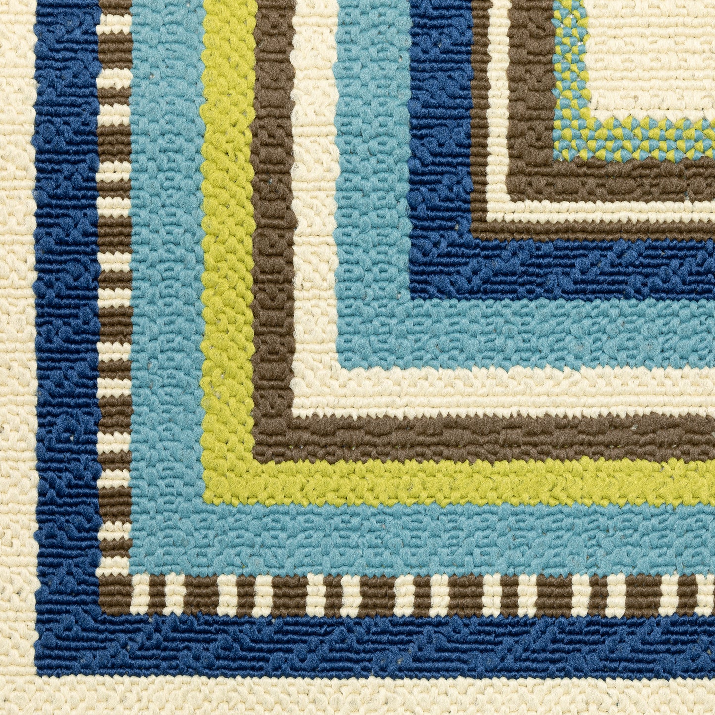 Caspian Ivory Blue Casual Border Indoor/Outdoor Rug