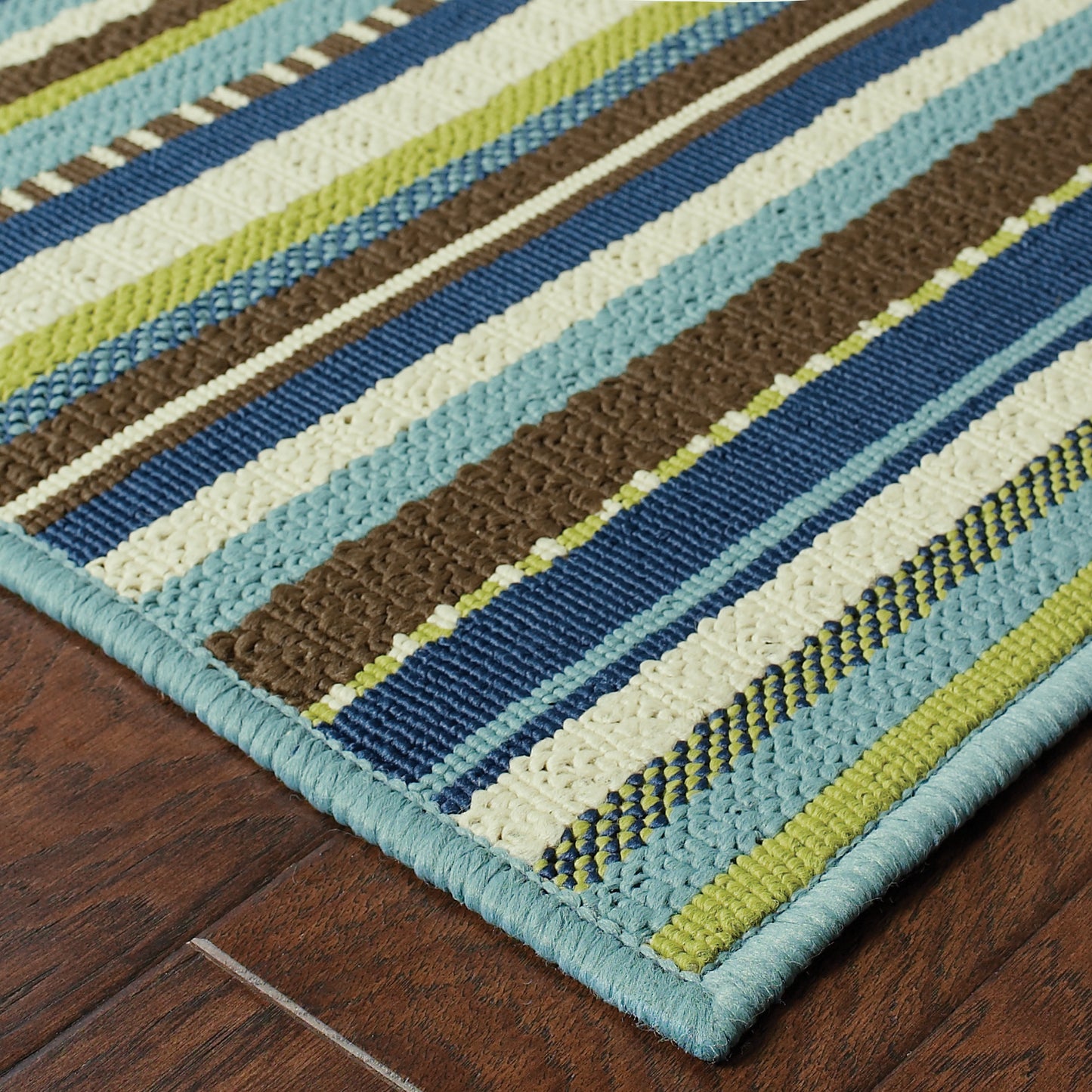 Caspian Blue Brown Transitional Striped Indoor/Outdoor Rug