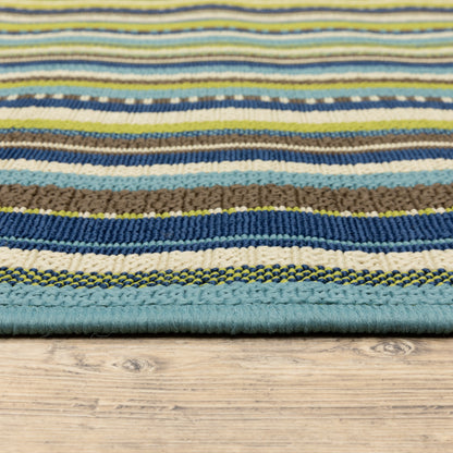 Caspian Blue Brown Transitional Striped Indoor/Outdoor Rug