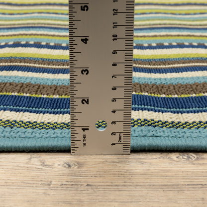 Caspian Blue Brown Transitional Striped Indoor/Outdoor Rug