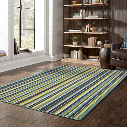 Caspian Blue Brown Transitional Striped Indoor/Outdoor Rug