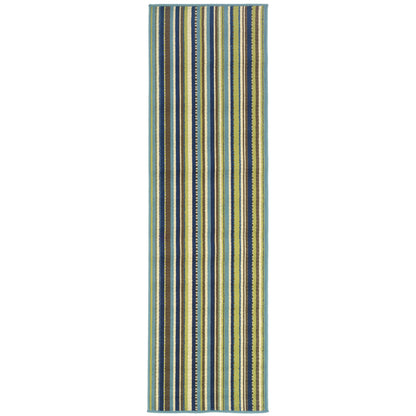 Caspian Blue Brown Transitional Striped Indoor/Outdoor Rug