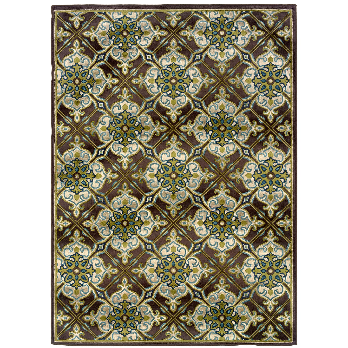 Caspian Brown Ivory Transitional Trellis Indoor/Outdoor Rug