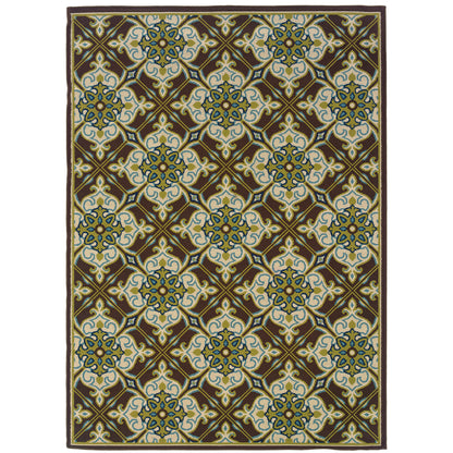 Caspian Brown Ivory Transitional Trellis Indoor/Outdoor Rug