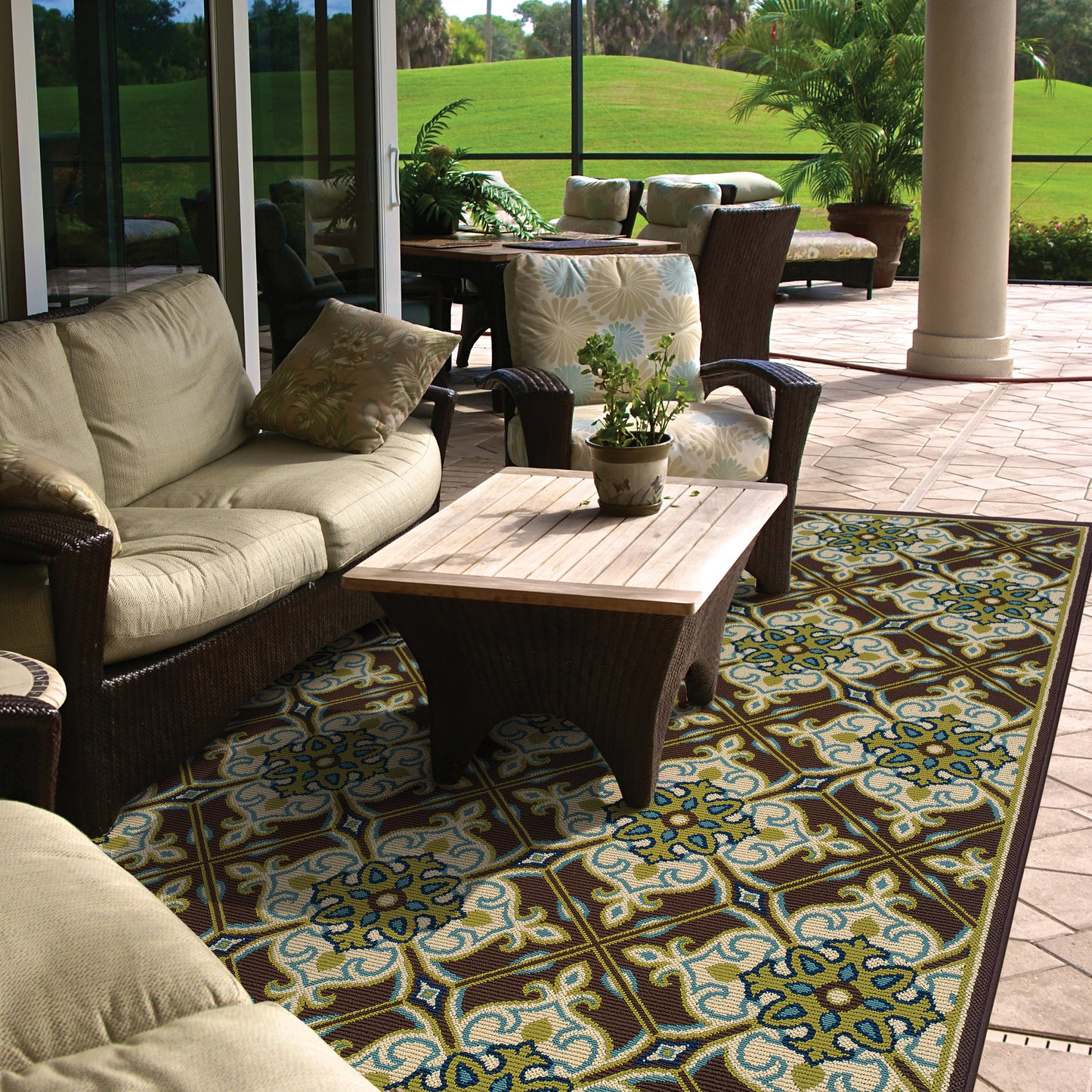 Caspian Brown Ivory Transitional Trellis Indoor/Outdoor Rug