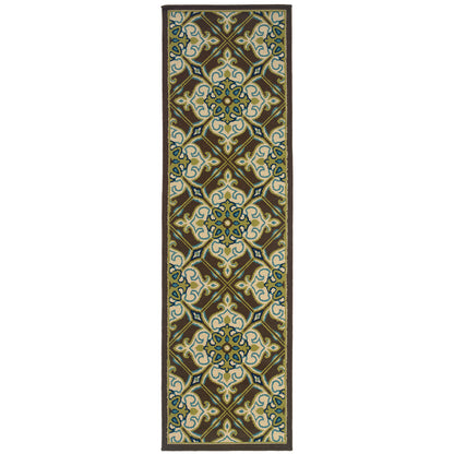 Caspian Brown Ivory Transitional Trellis Indoor/Outdoor Rug