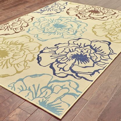 Caspian Ivory Blue Modern & Contemporary Floral Indoor/Outdoor Rug