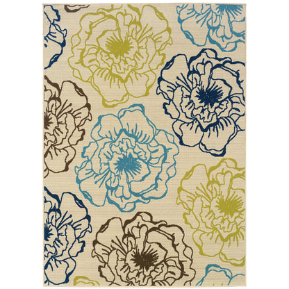 Caspian Ivory Blue Modern & Contemporary Floral Indoor/Outdoor Rug