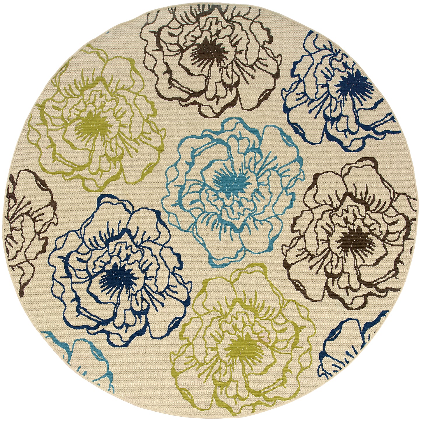 Caspian Ivory Blue Modern & Contemporary Floral Indoor/Outdoor Rug